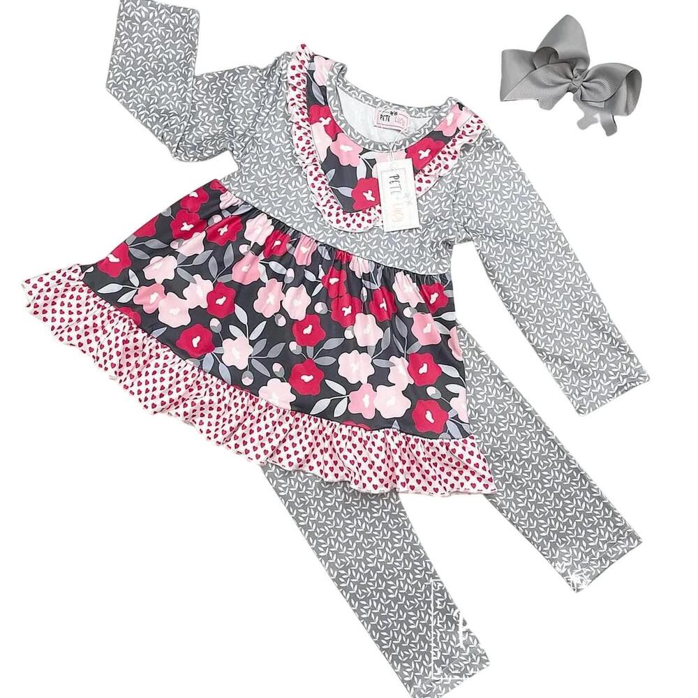 NEW PETE + LUCY girls i love poppies pant set in grey multi